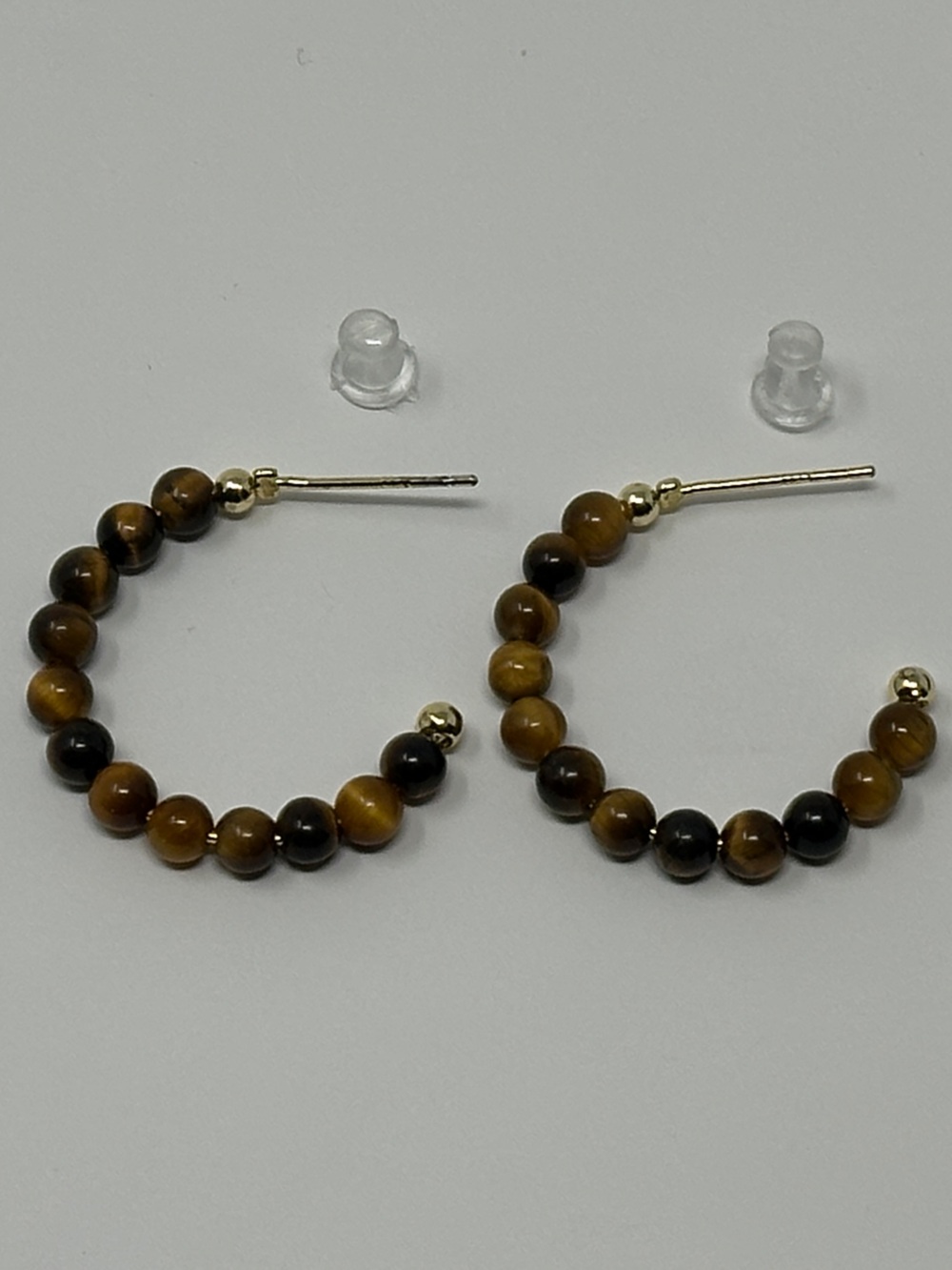New in box - Tiger Eye Beaded Hoop Earring - Gold Accent